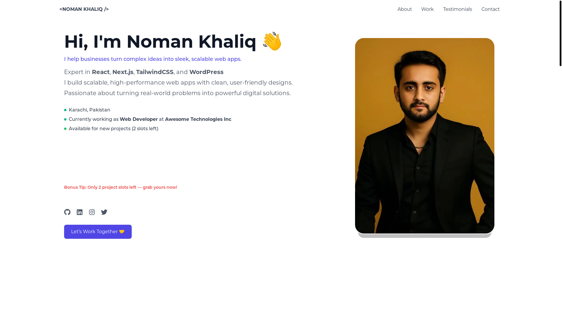 website screenshot of https://nomankhaliq.dev/