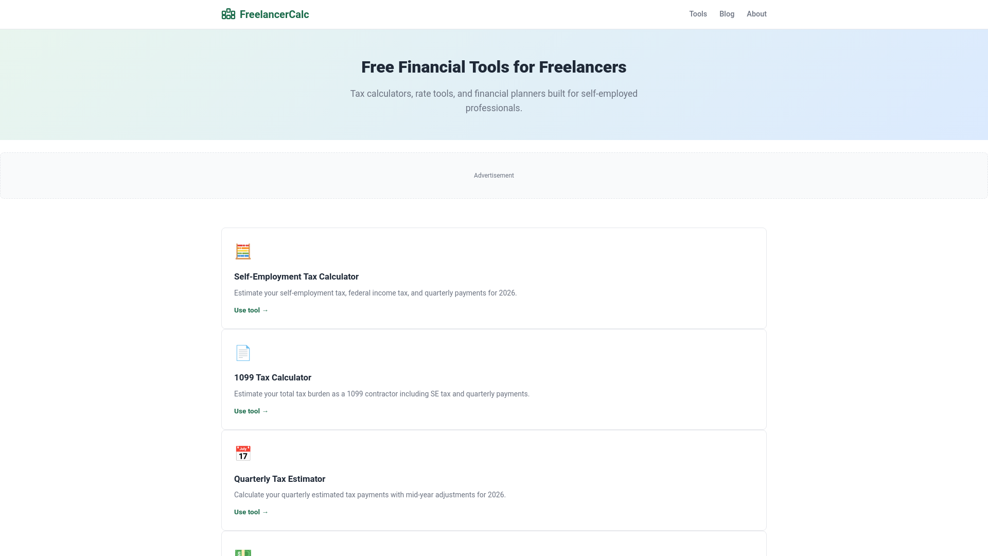 website screenshot of https://freelancefinancetools.com