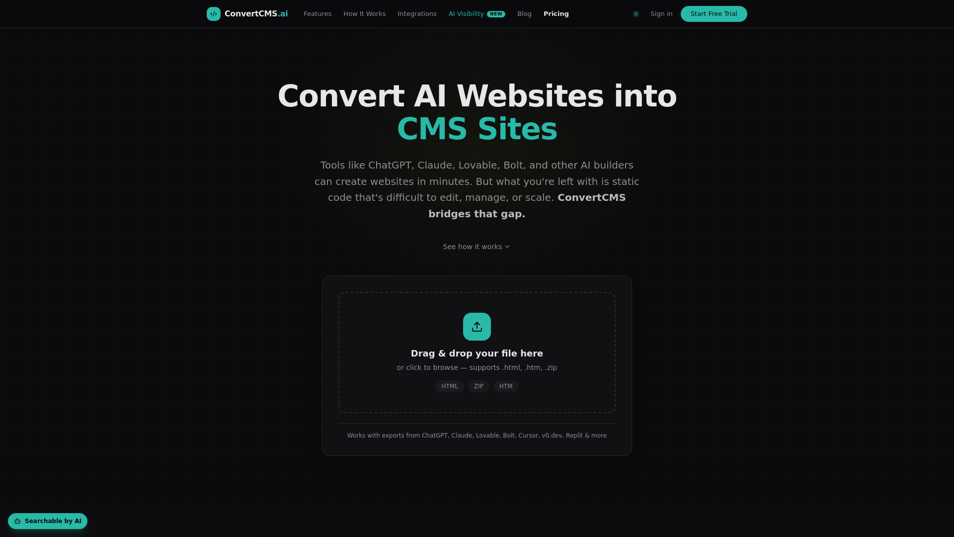 website screenshot of https://convertcms.ai