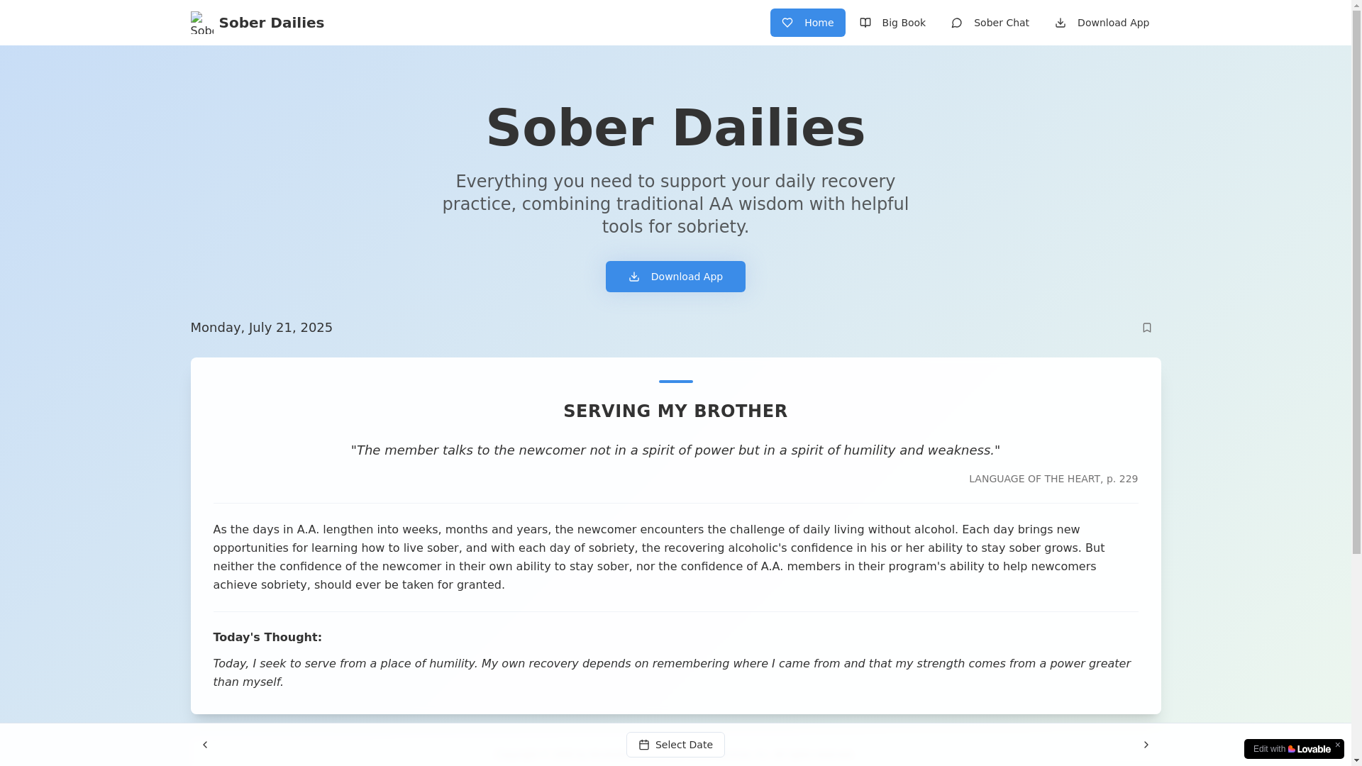 website screenshot of https://soberdailies.com/