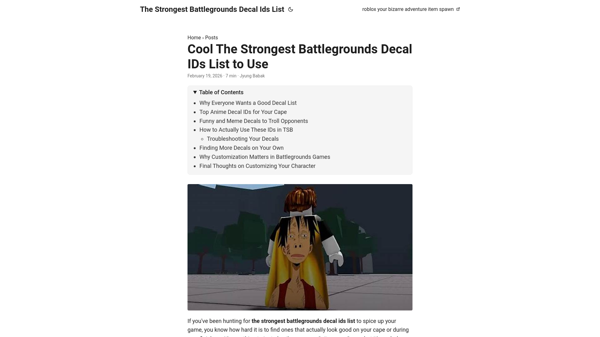 website screenshot of https://the-strongest-battlegrounds-decal-ids-list.pages.dev/