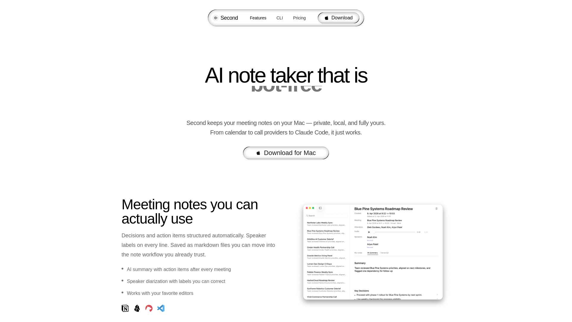 website screenshot of https://getsecond.app