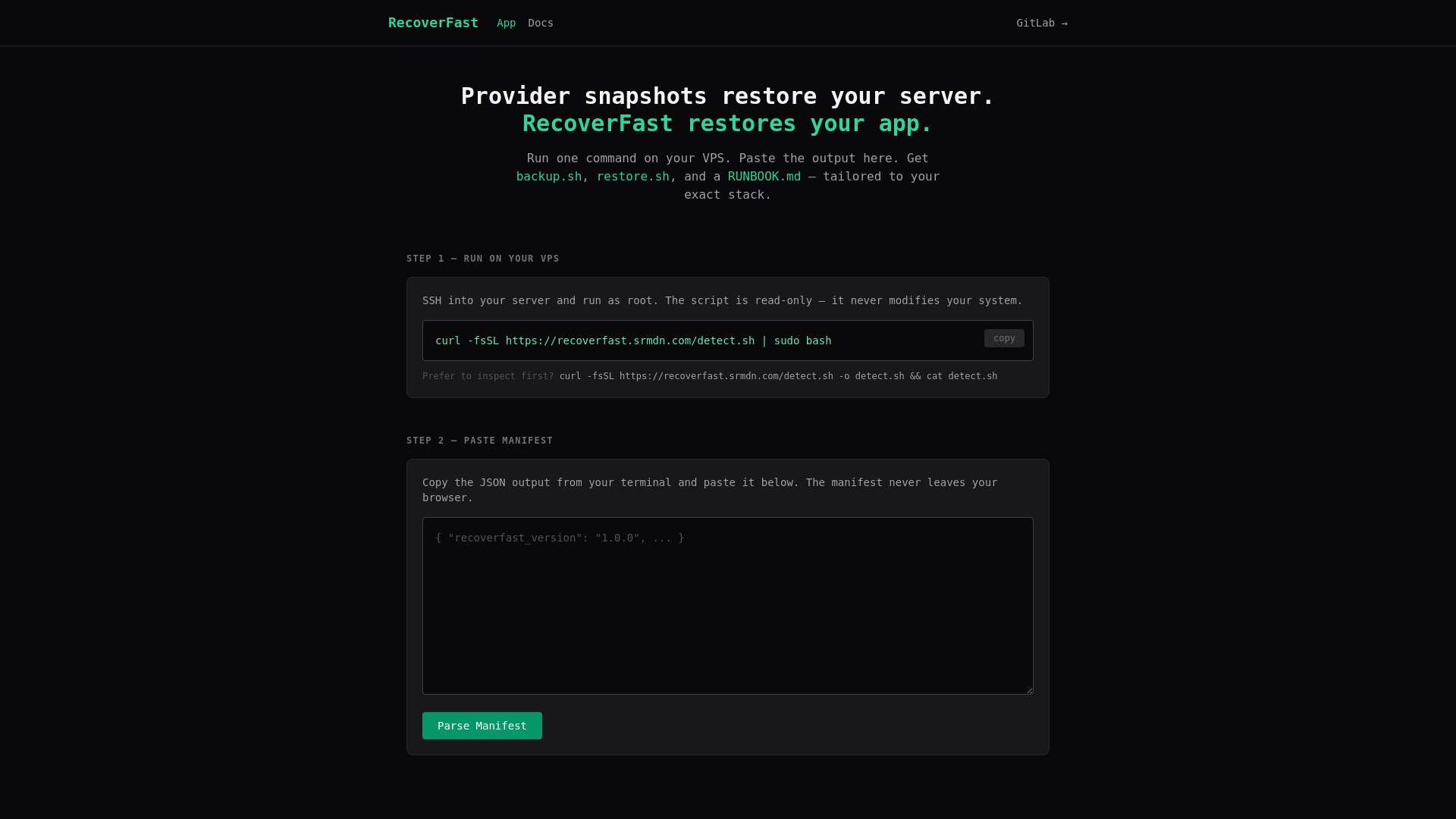 website screenshot of https://recoverfast.pages.dev/