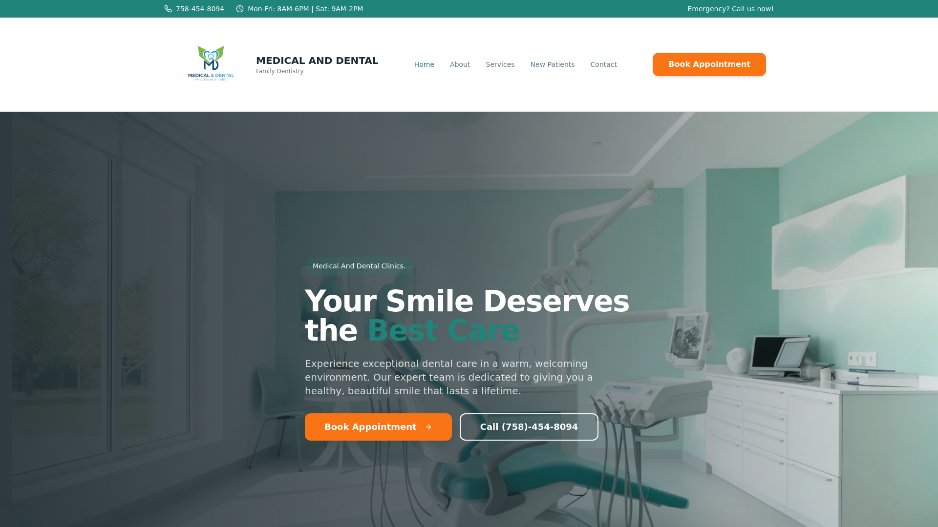 website screenshot of https://medicalanddentalsouth.com/