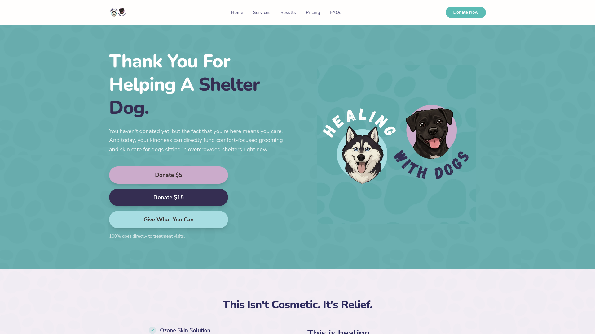 website screenshot of https://healingwithdogskc.com/