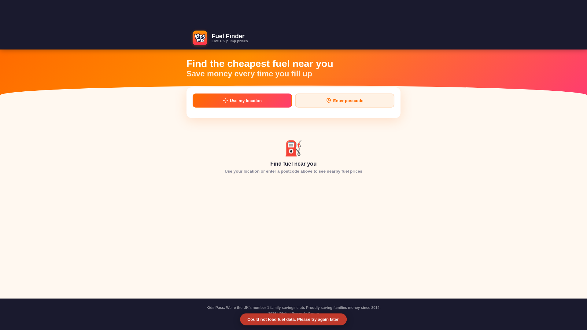 website screenshot of https://kidspass-fuel-finder.pages.dev/