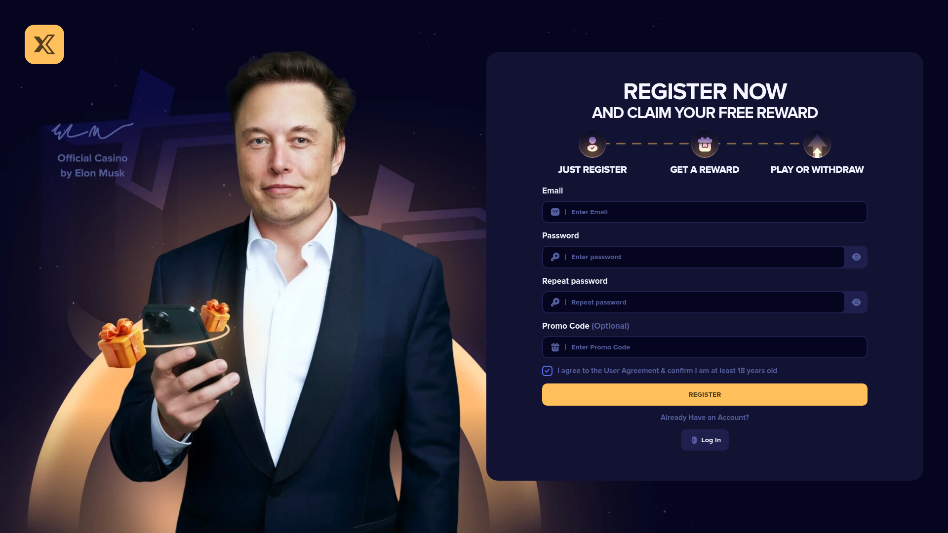 website screenshot of https://x-casino.world