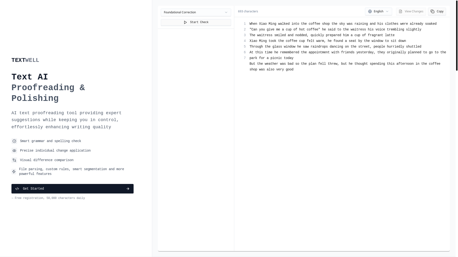 website screenshot of https://text-well.com/