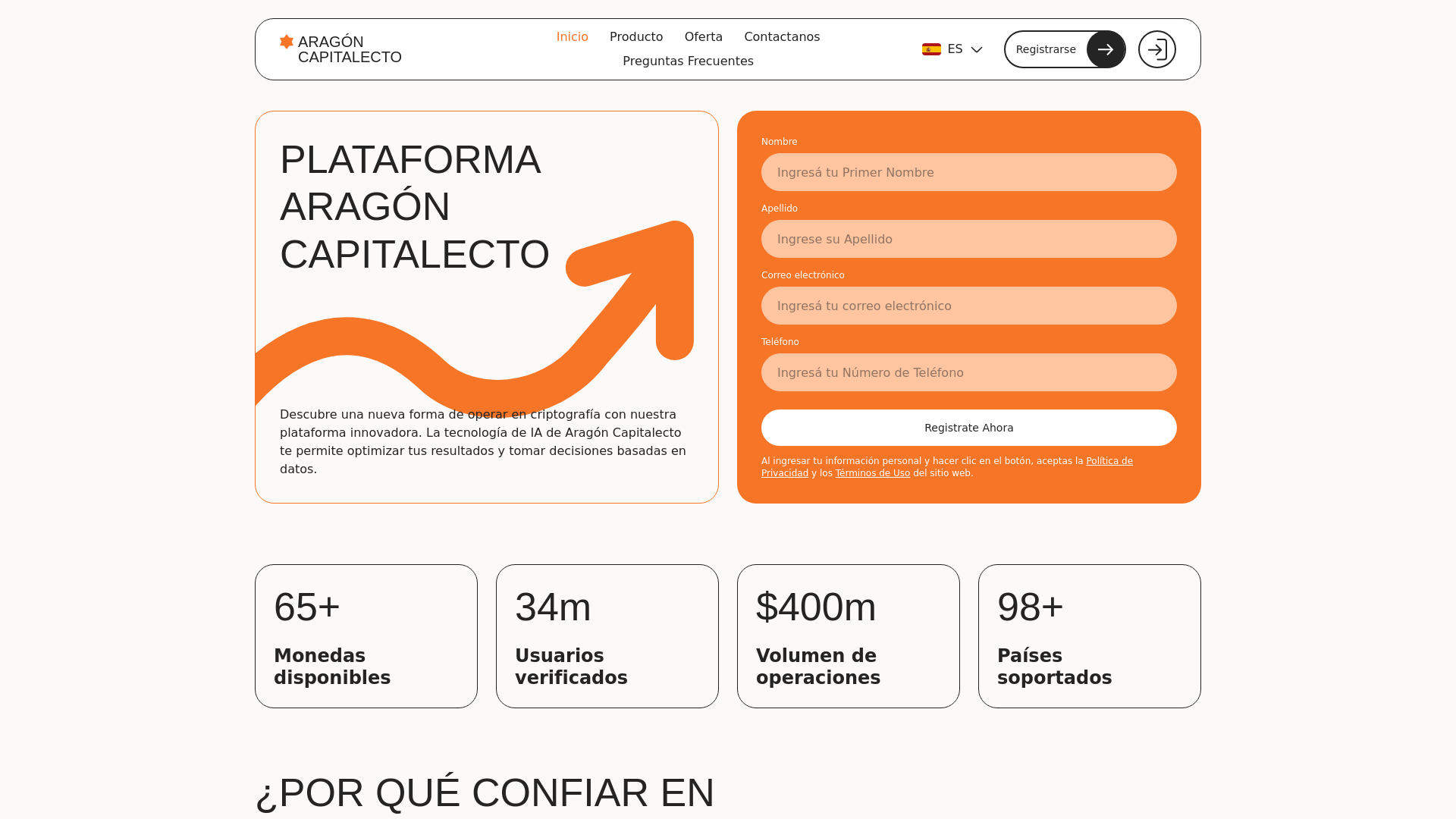 website screenshot of https://aragon-capitalecto.com