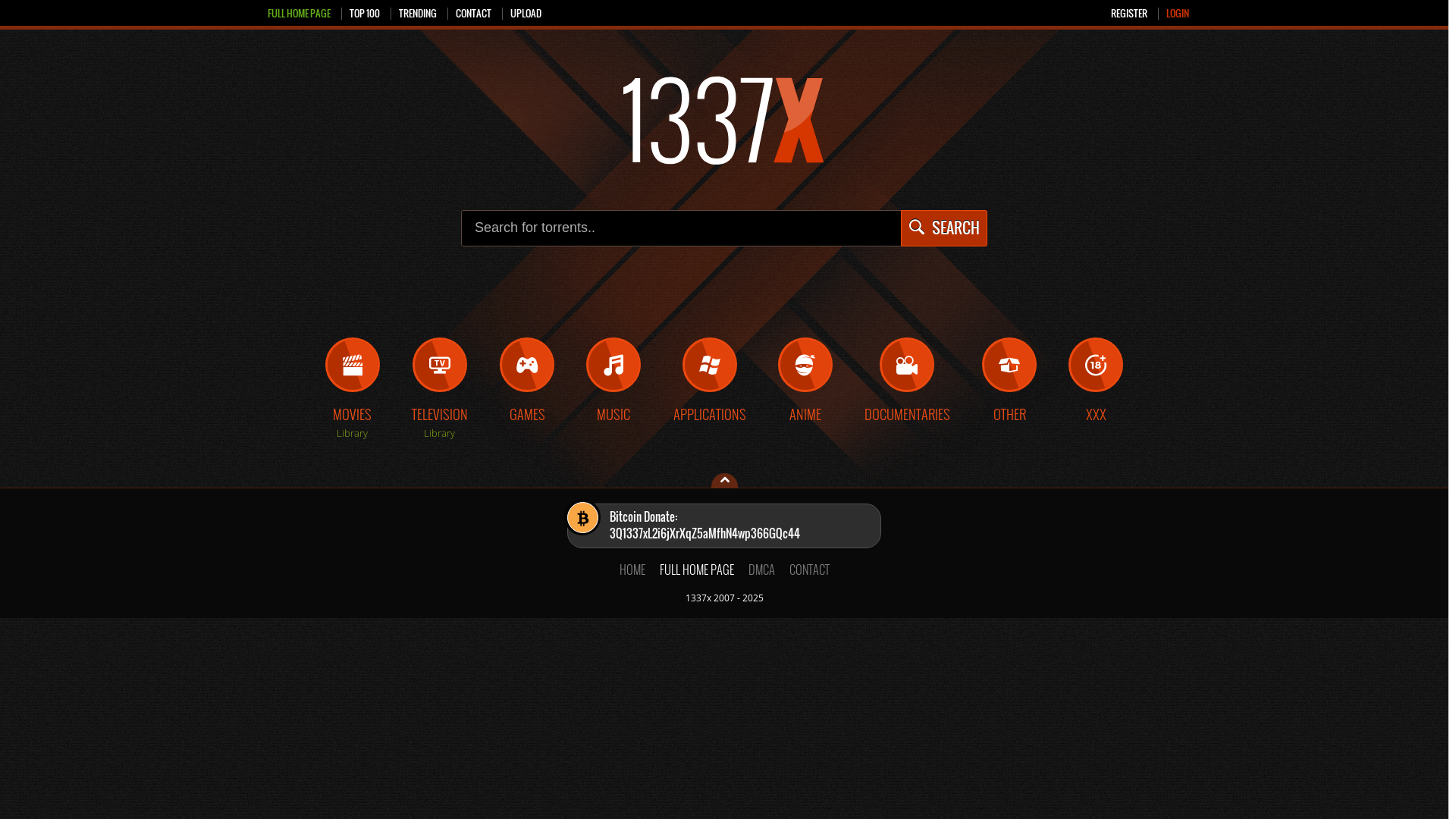 website screenshot of https://1337x.to/