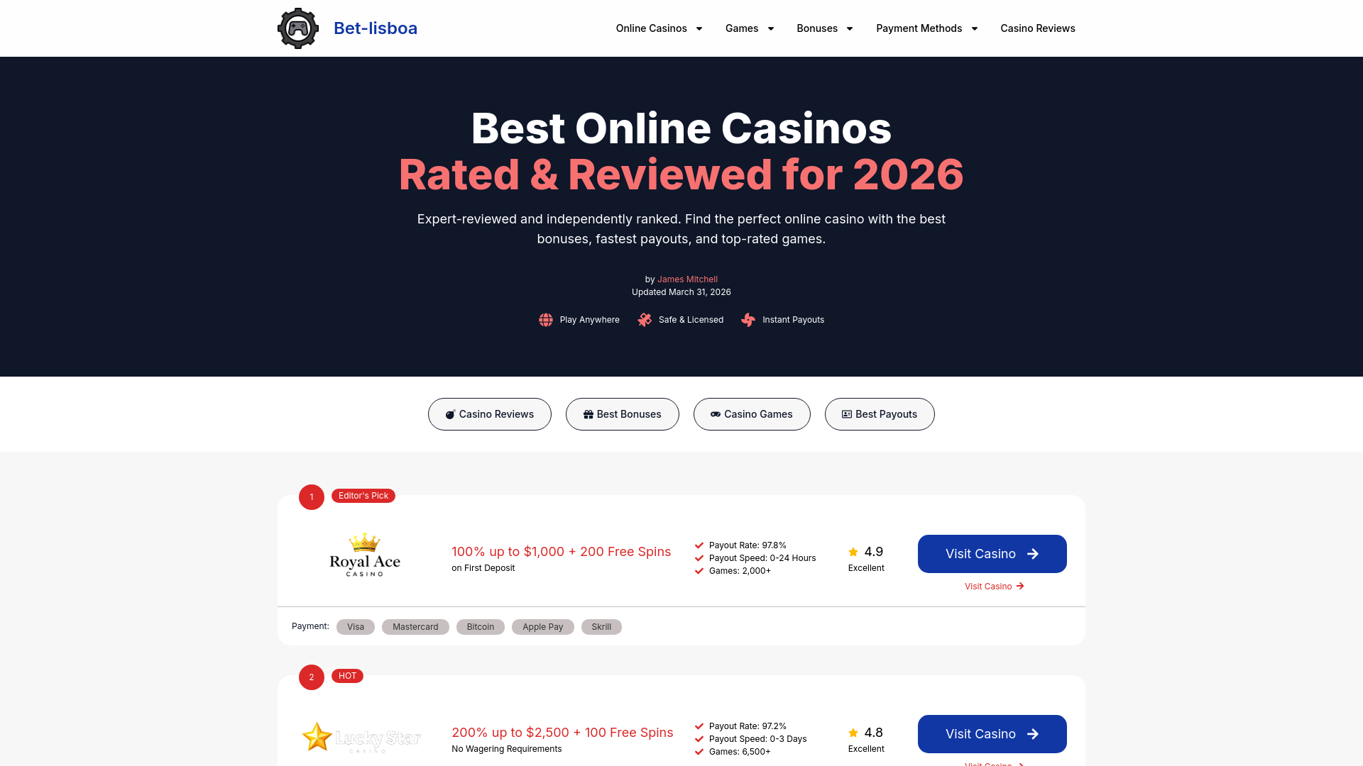 website screenshot of https://bet-lisboa.bet