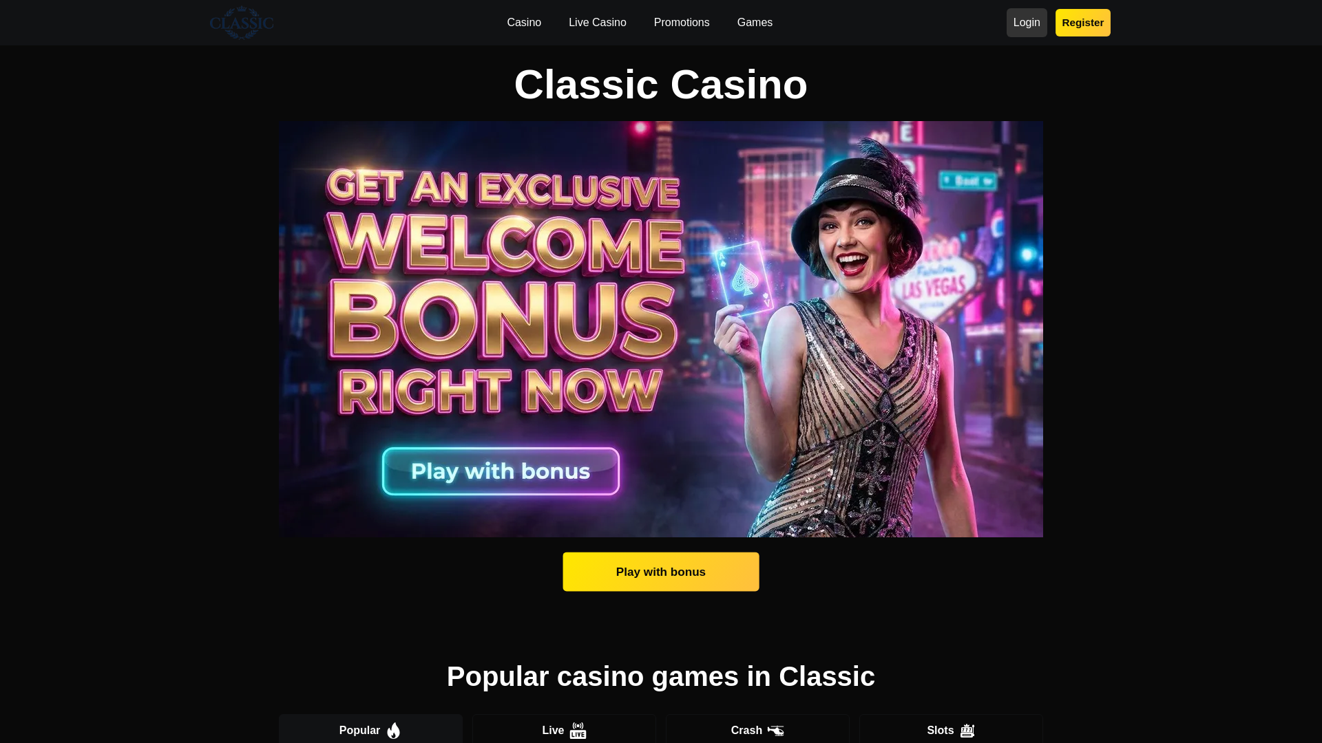 website screenshot of https://casinosclassic.uk/