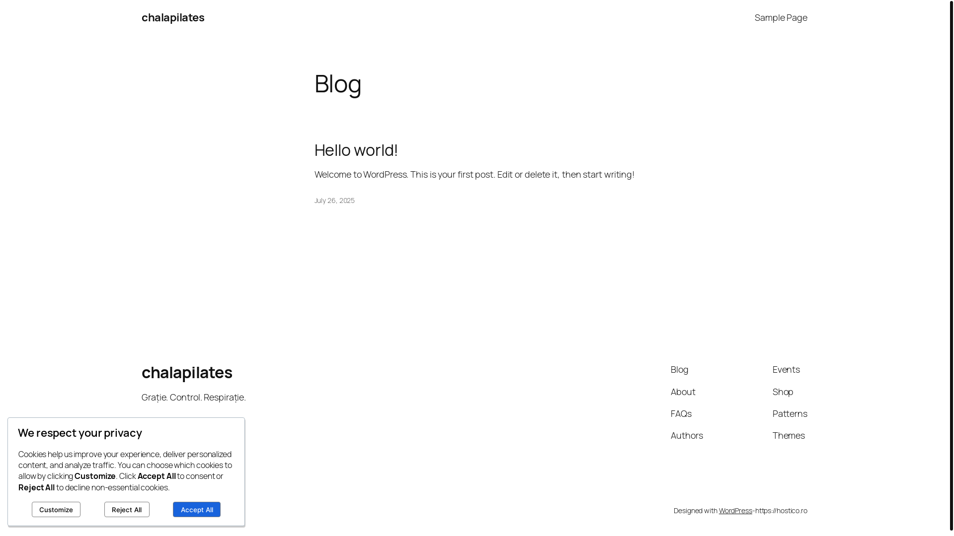website screenshot of https://chalapilates.ro/