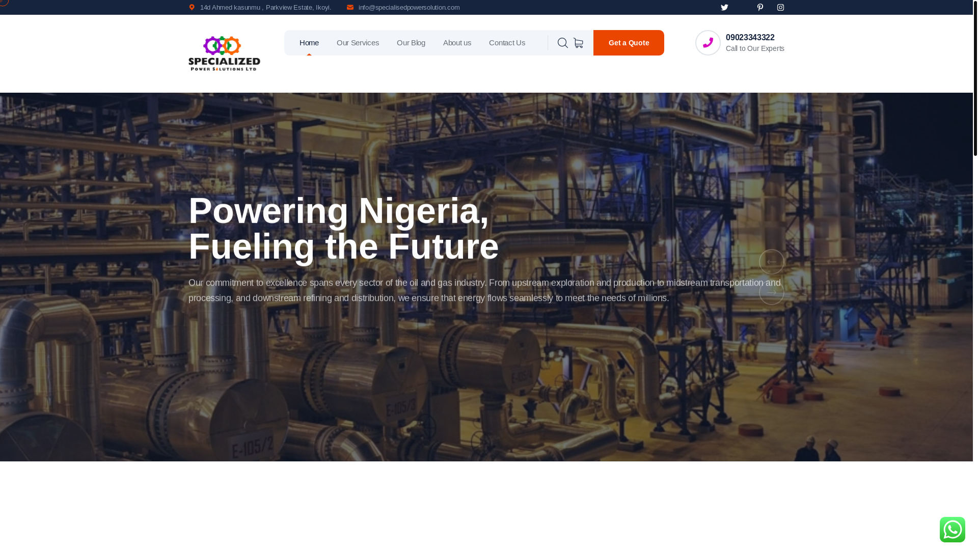 website screenshot of https://specializedpowersolutionltd.com/