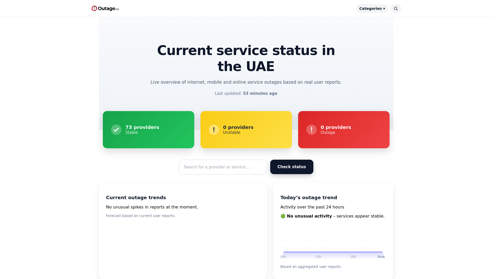 website screenshot of https://outage.ae/