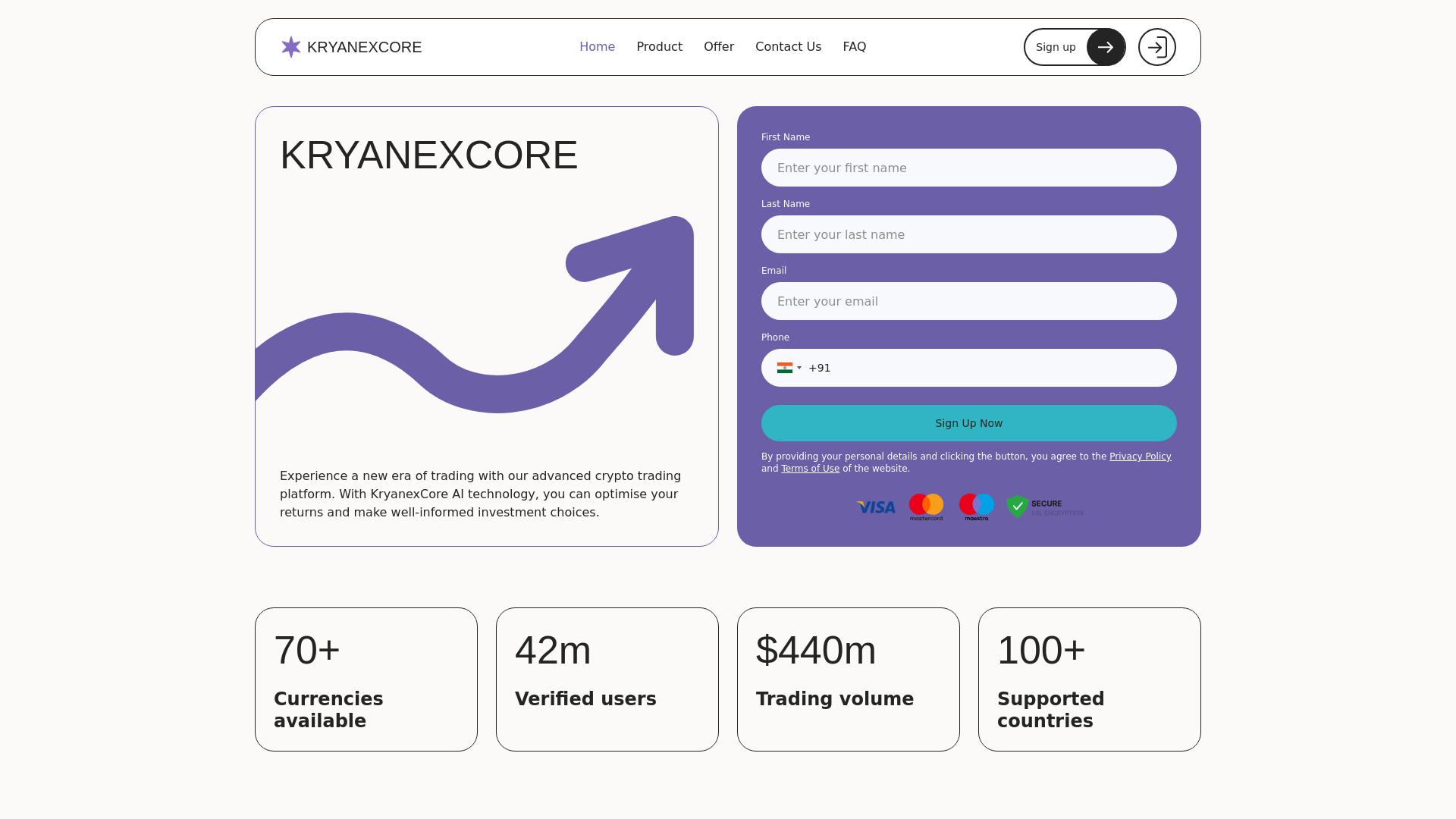 website screenshot of https://kryanex-core.org/