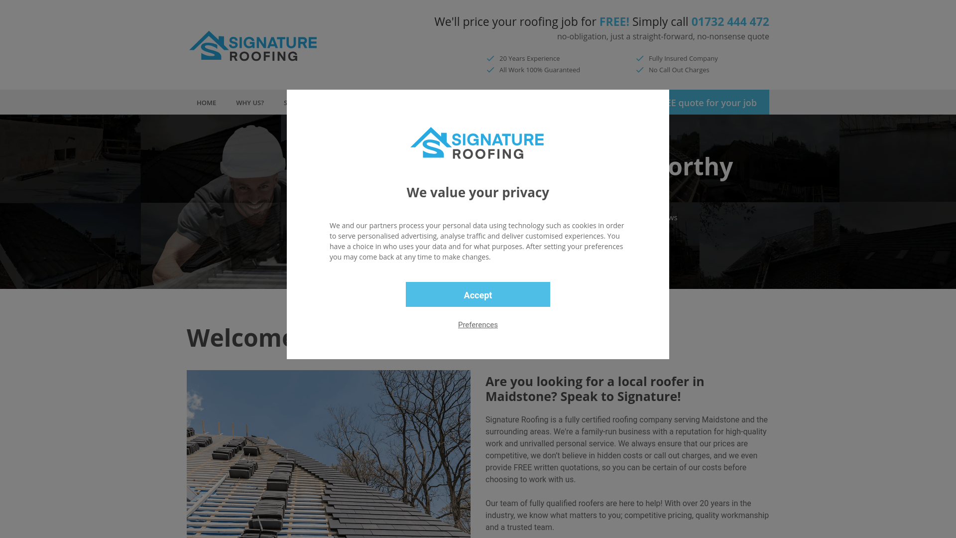 website screenshot of https://signature-roofers.co.uk/