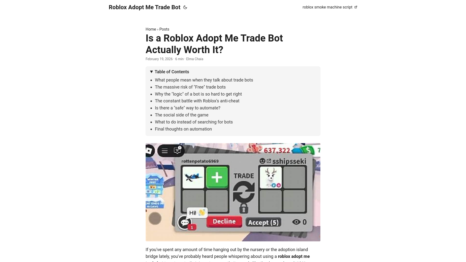 website screenshot of https://roblox-adopt-me-trade-bot.pages.dev/