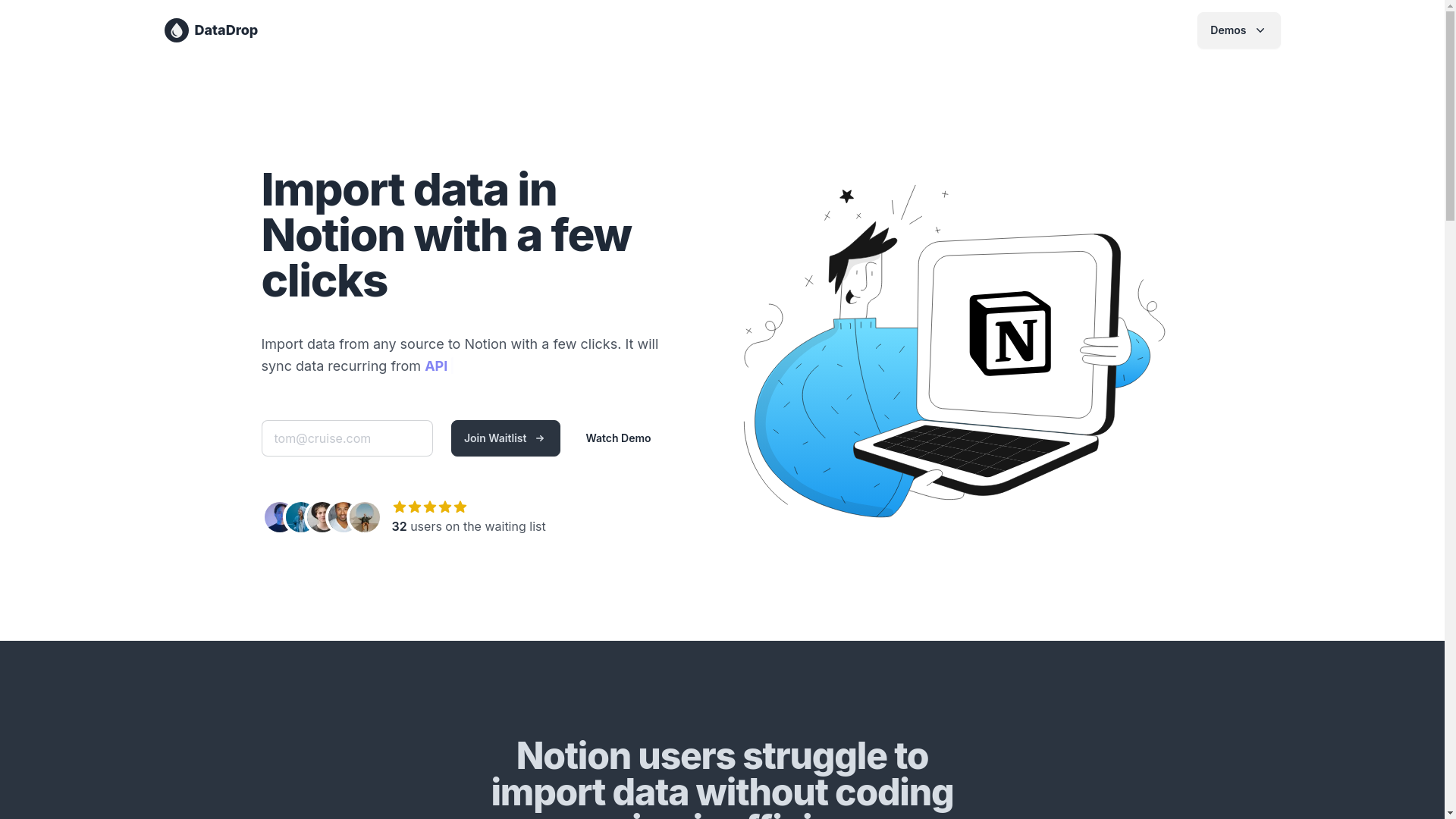 website screenshot of https://datadrops.app/