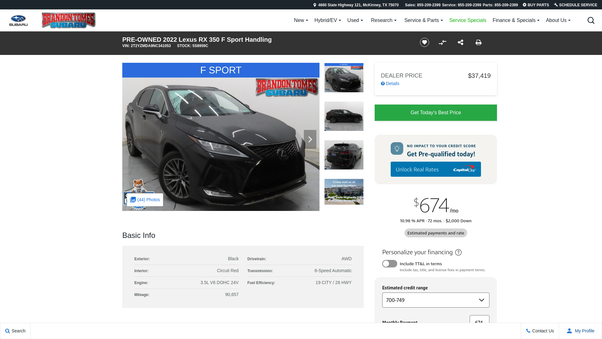 website screenshot of https://www.brandontomessubaru.com/inventory/2T2YZMDA9NC341053/