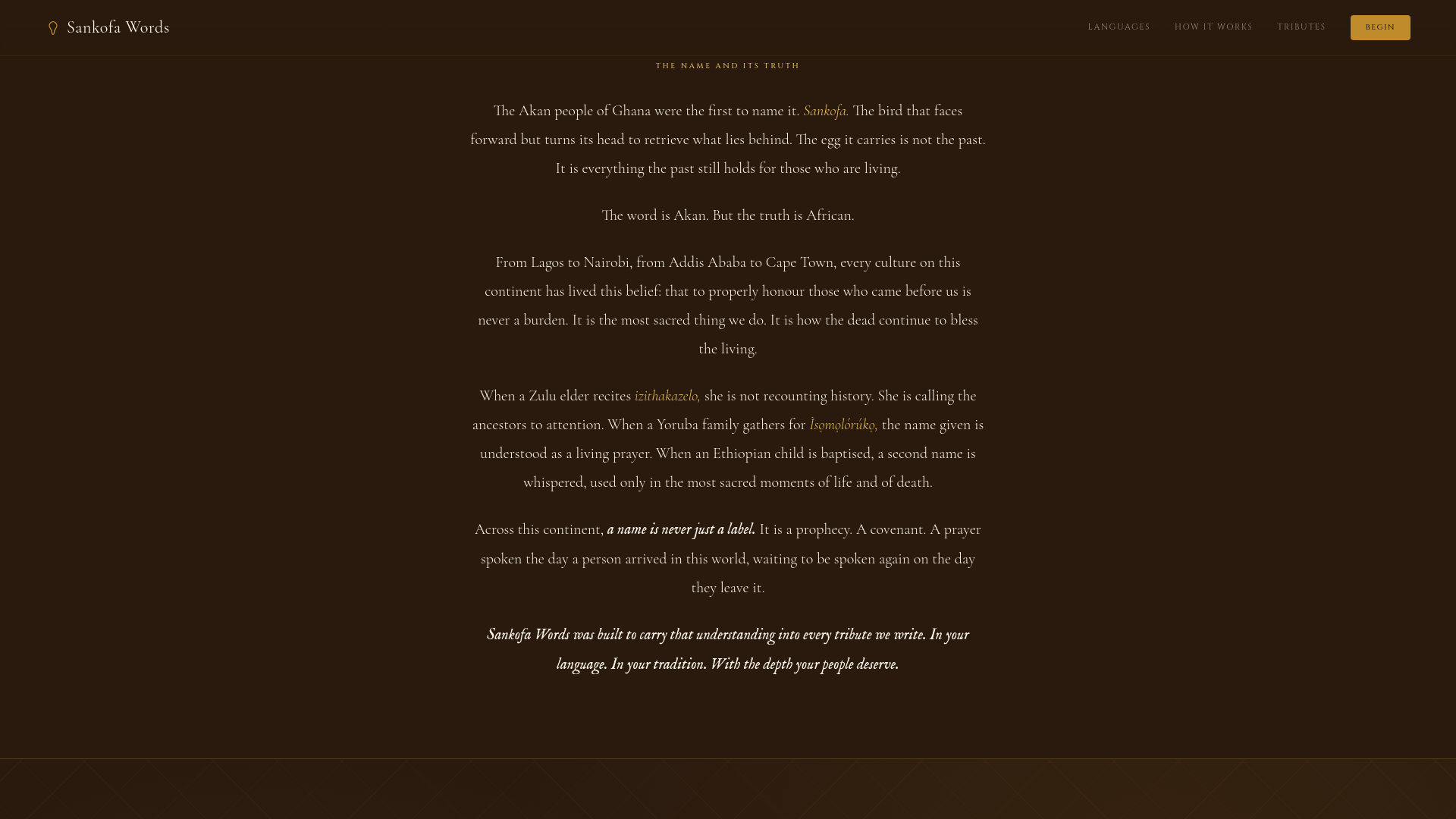 website screenshot of https://sankofa-words.com/