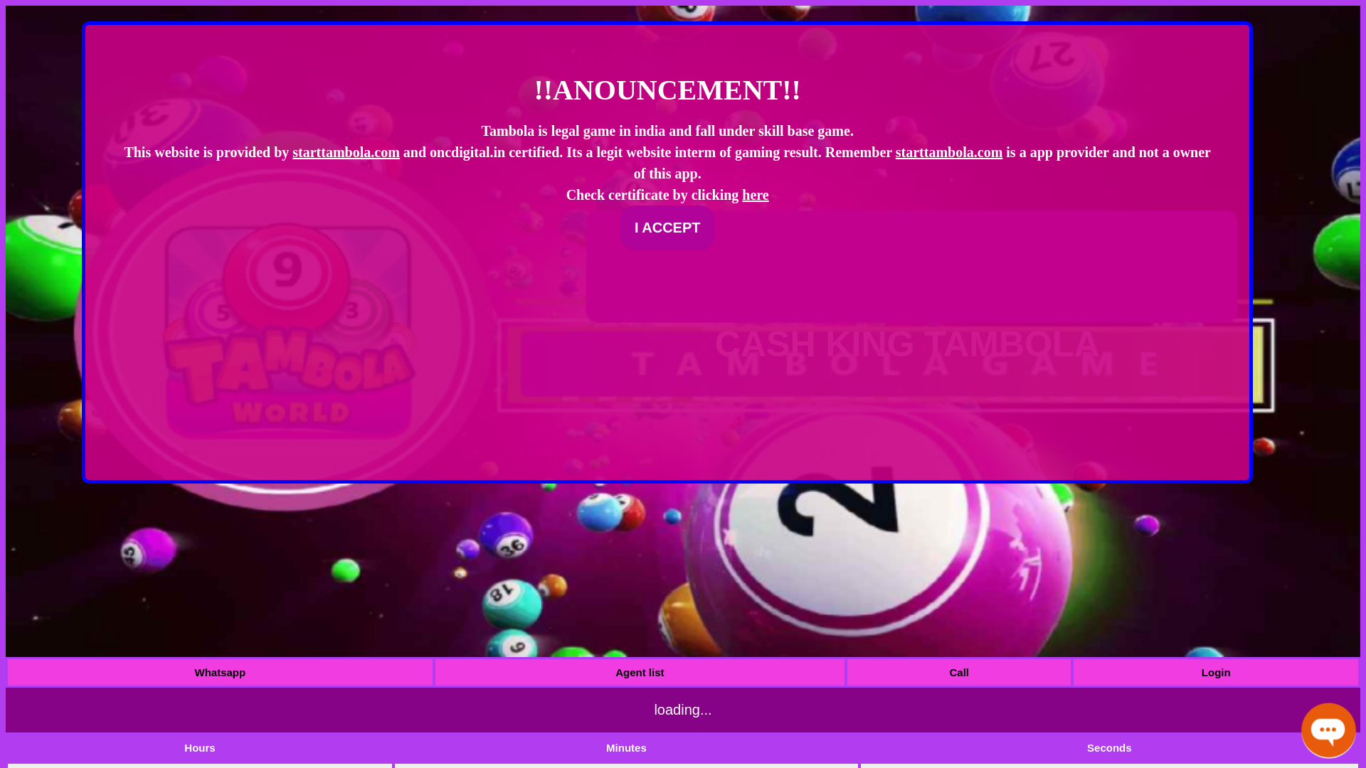 website screenshot of https://cashkingtambola.com/