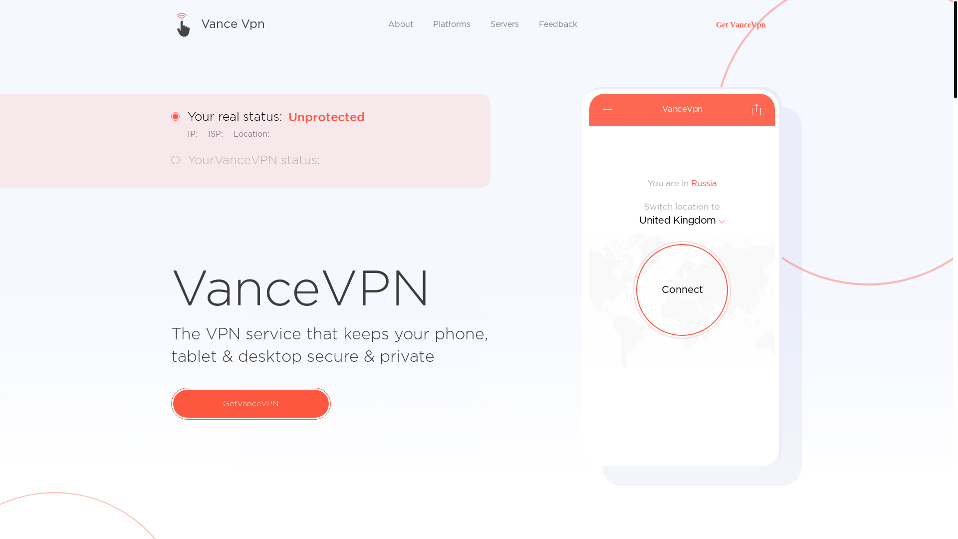 website screenshot of https://vancevpn.com/