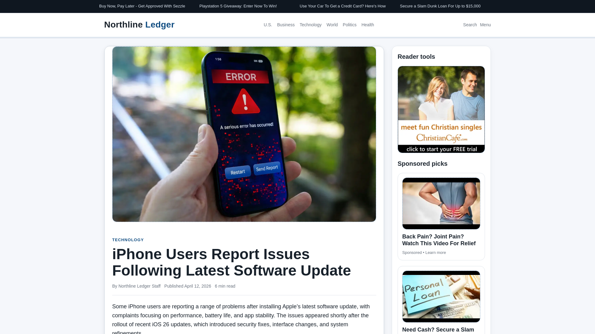 website screenshot of https://northlineledger.com/