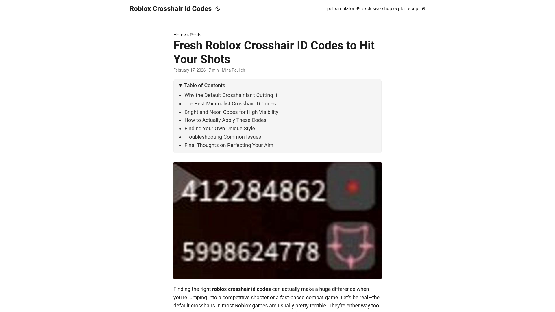 website screenshot of https://roblox-crosshair-id-codes.pages.dev/