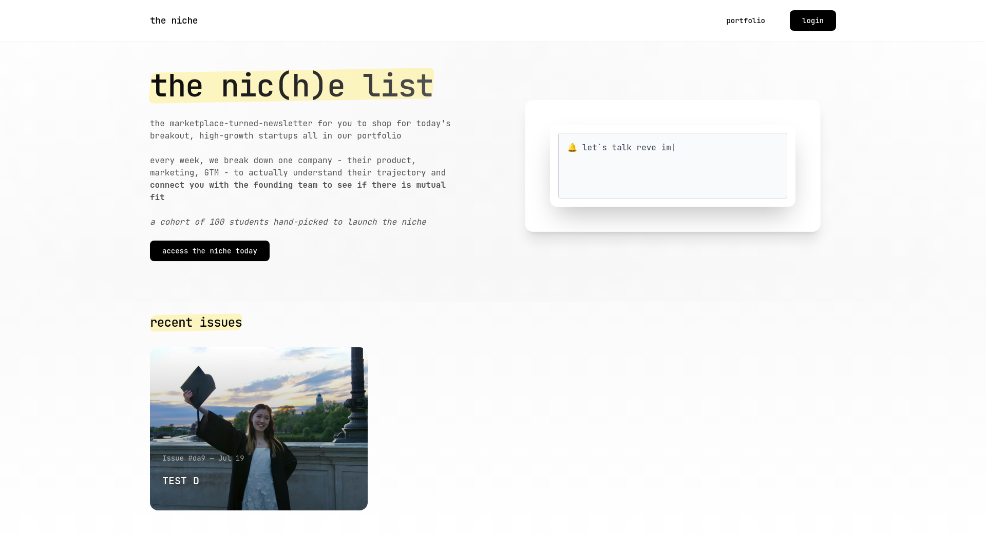 website screenshot of https://theniche.tech/