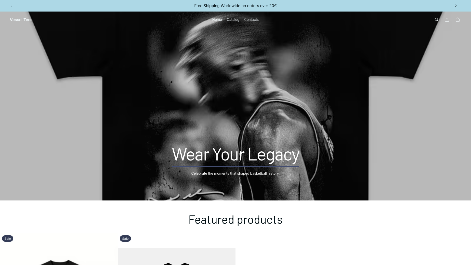 website screenshot of https://vesseltees.com/