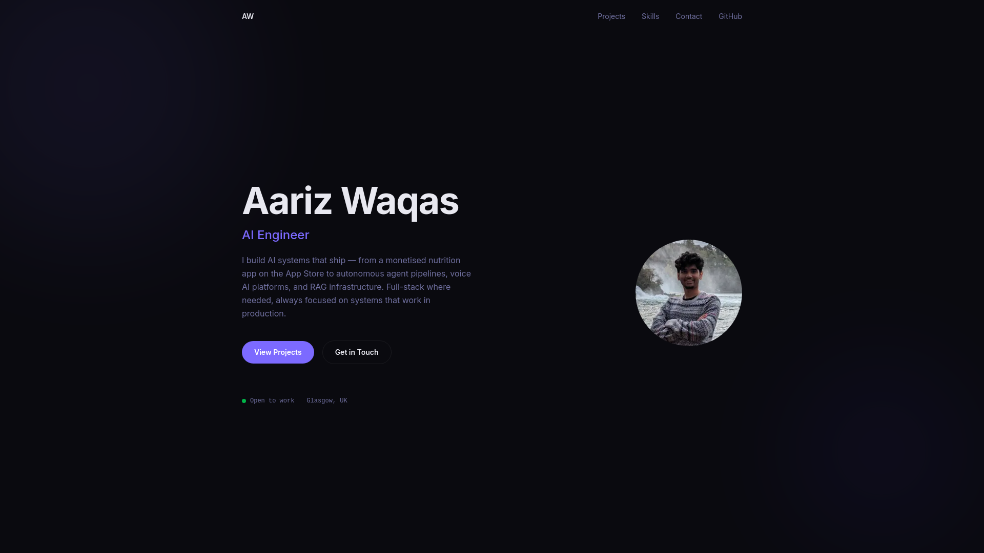 website screenshot of https://aariz.dev/
