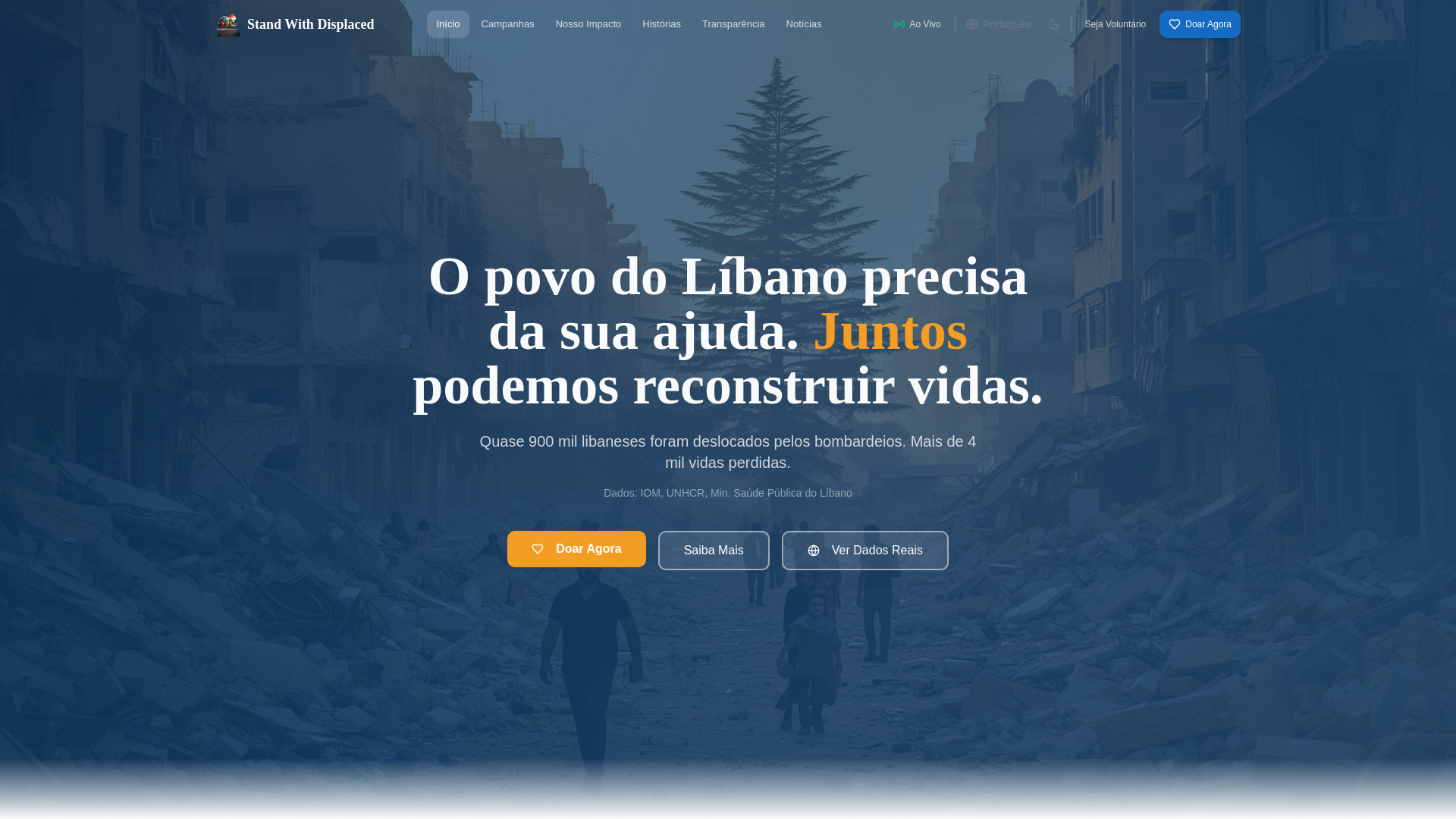 website screenshot of https://standwithdisplaced.org/