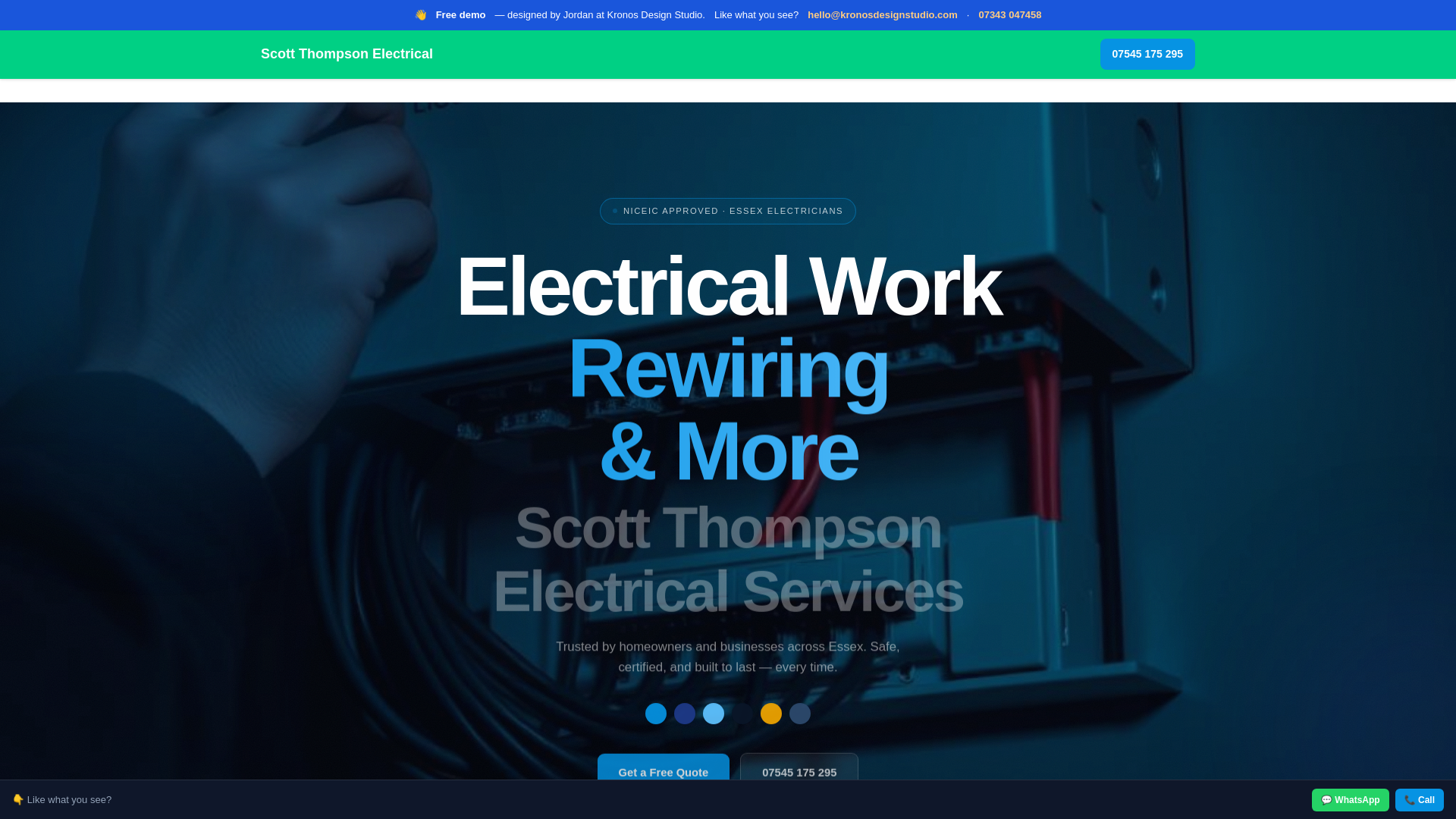 website screenshot of https://scott-thompson-electrical-services-kronos-demo.pages.dev/