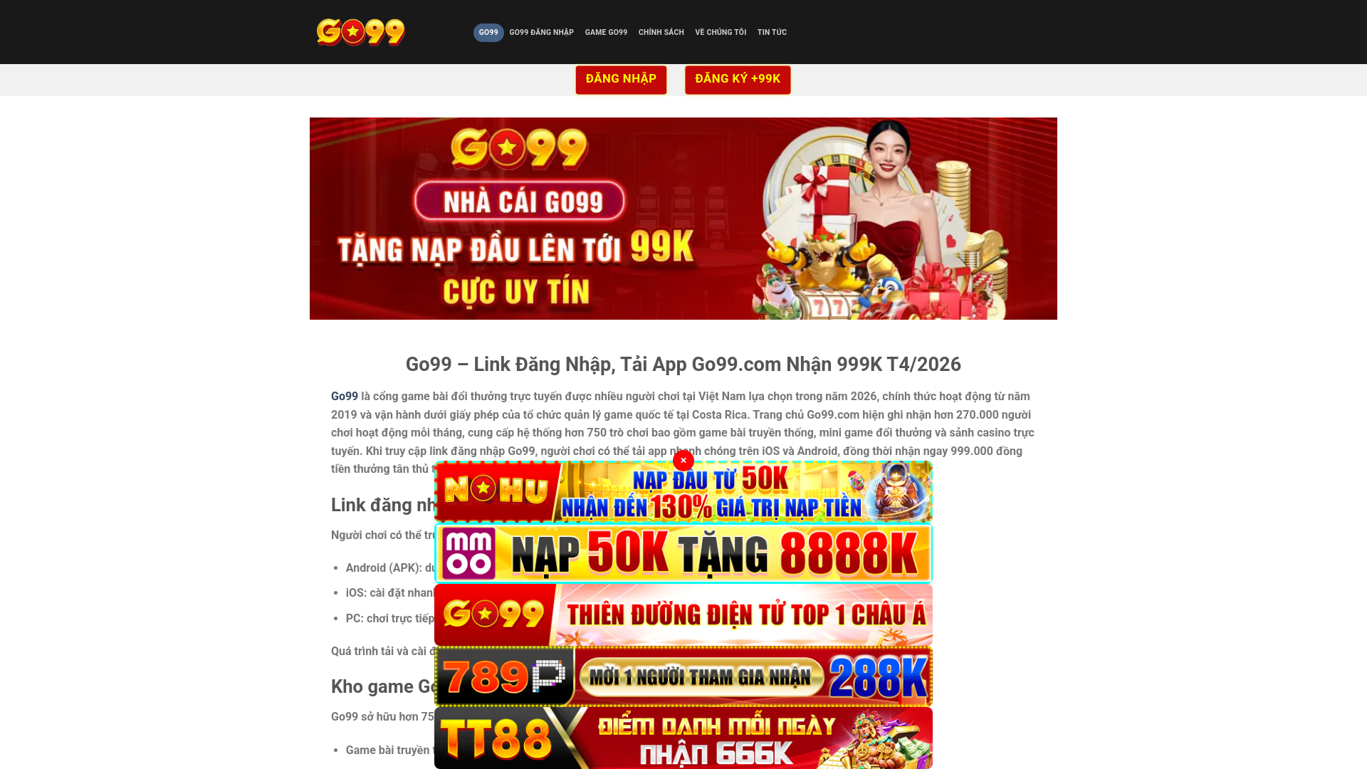 website screenshot of https://go99-game.mobile/