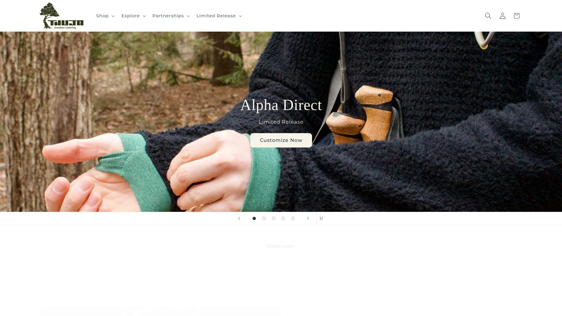 website screenshot of https://thujaoutdoors.com/