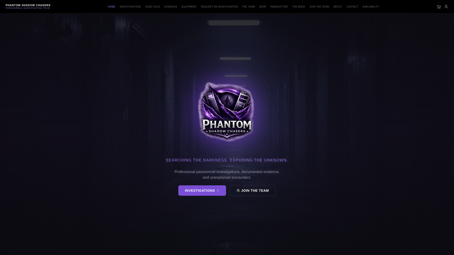 website screenshot of https://phantomshadowchasers.com/