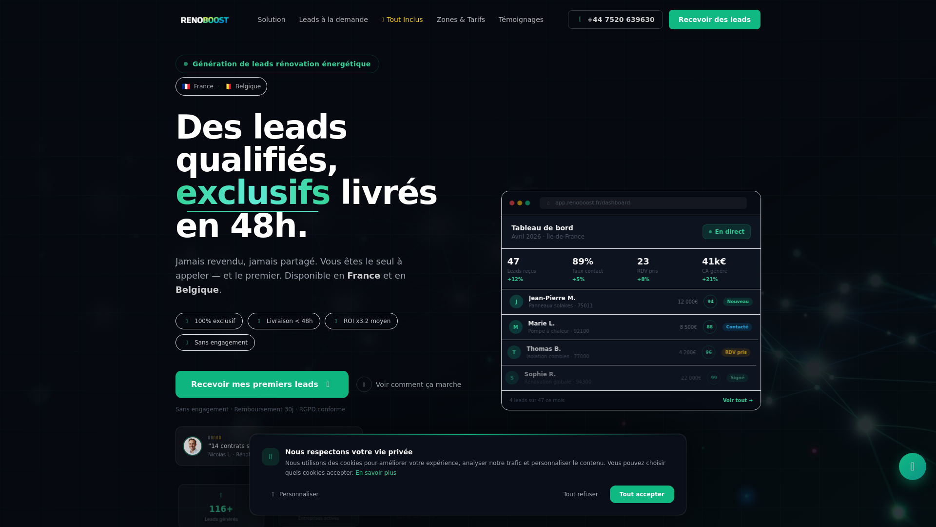 website screenshot of https://renoboost.energy
