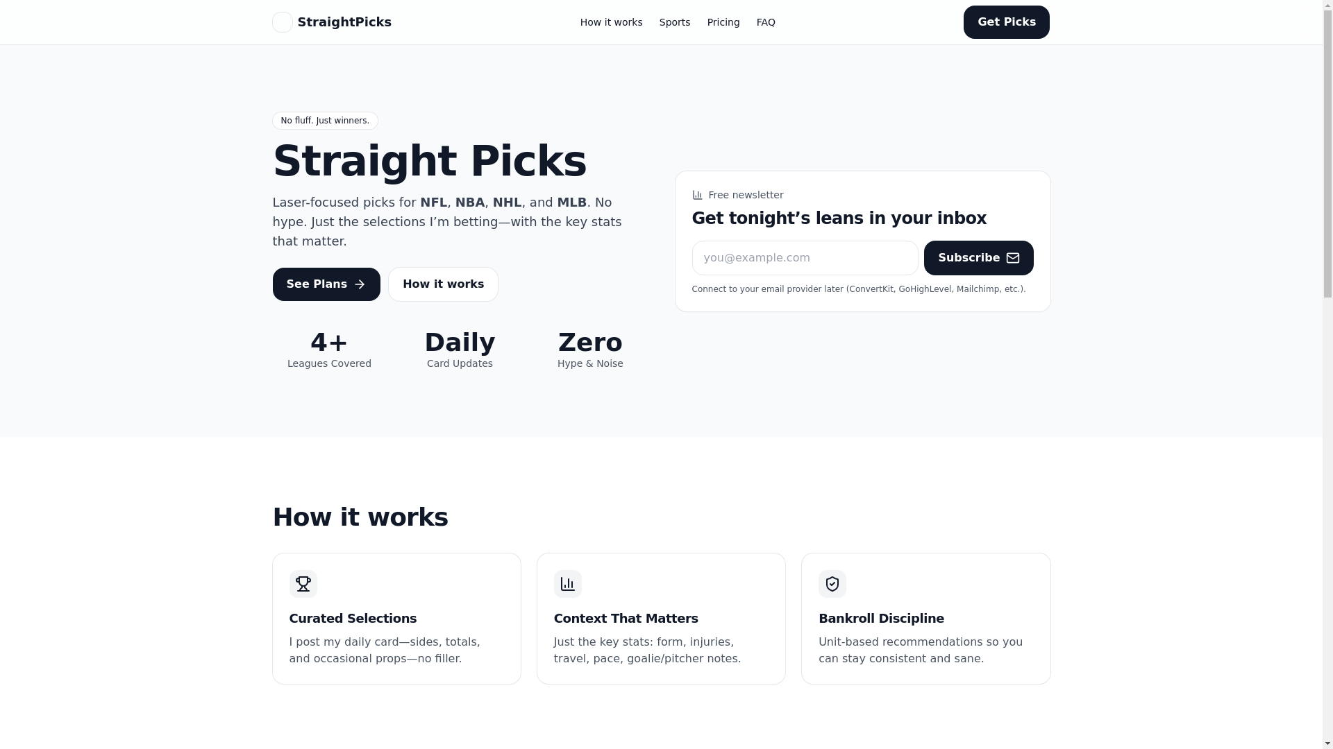 website screenshot of https://straightpicks.co/