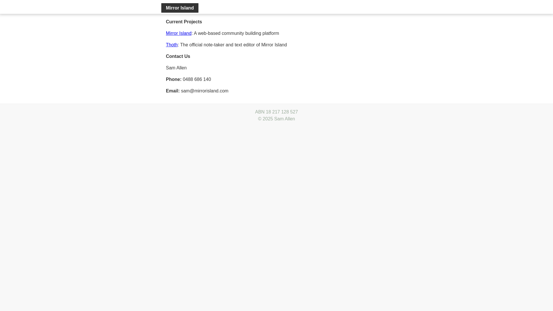 website screenshot of https://mirrorisland.online/