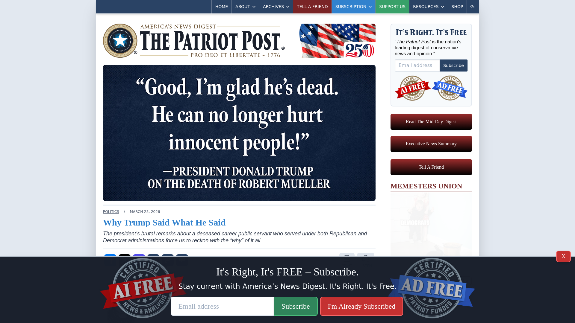 website screenshot of https://patriotpost.us/articles/126095-why-trump-said-what-he-said-2026-03-23