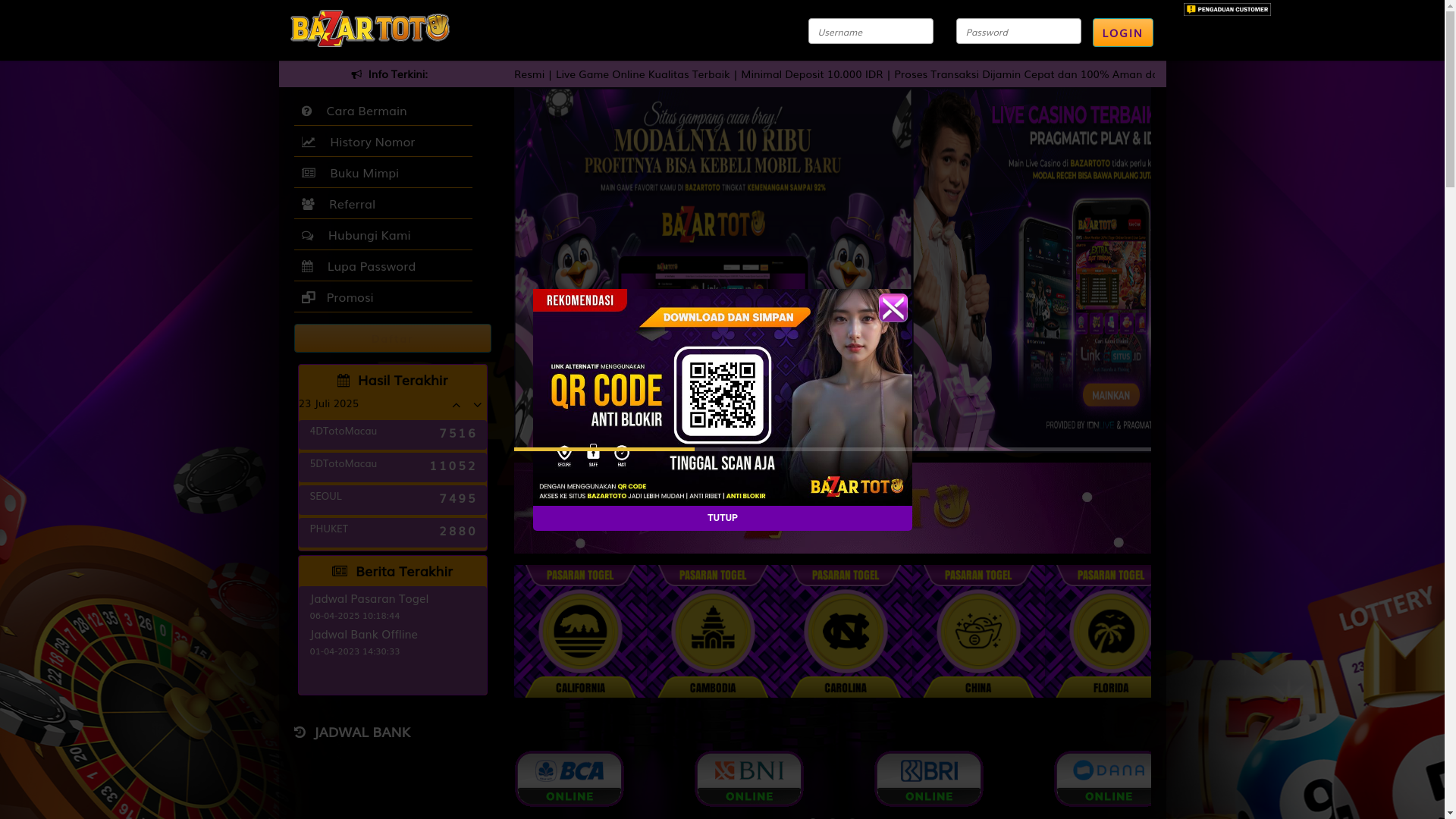 website screenshot of https://bazartoto88.com/