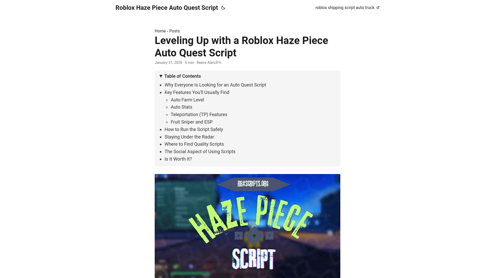website screenshot of https://roblox-haze-piece-auto-quest-script.pages.dev/