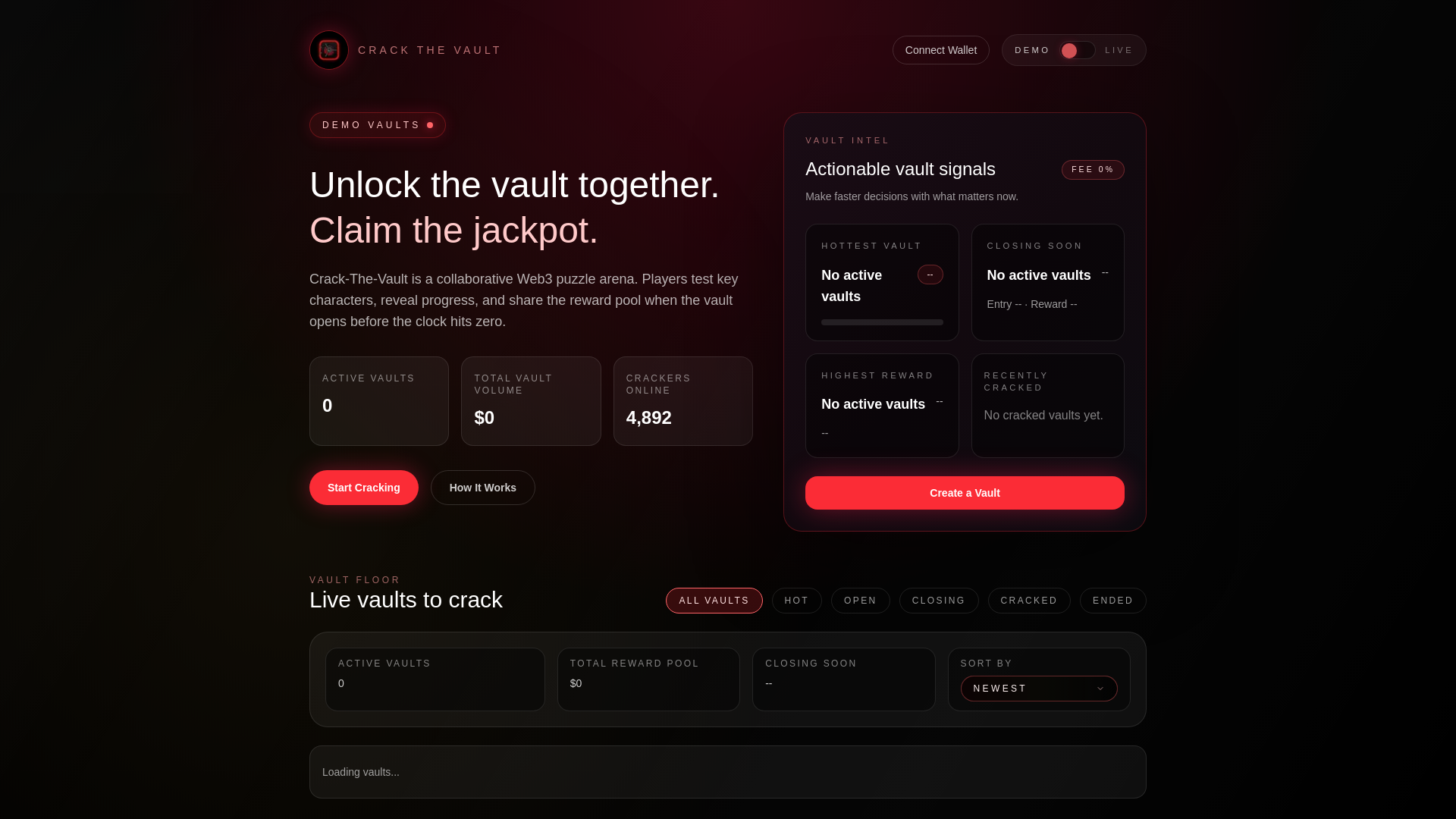 website screenshot of https://crackthevault.xyz/