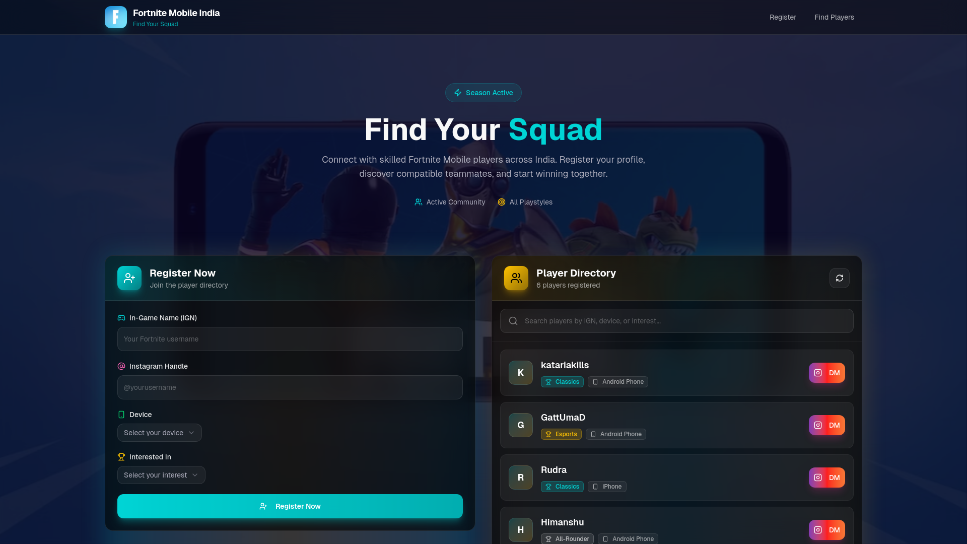 website screenshot of https://fortnitemobile.in/