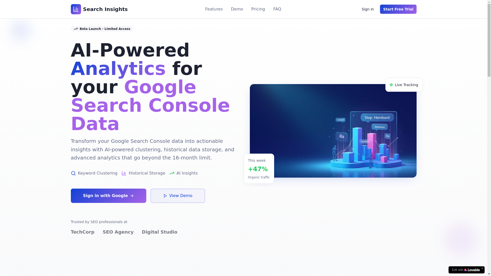 website screenshot of https://searchinsights.pro/