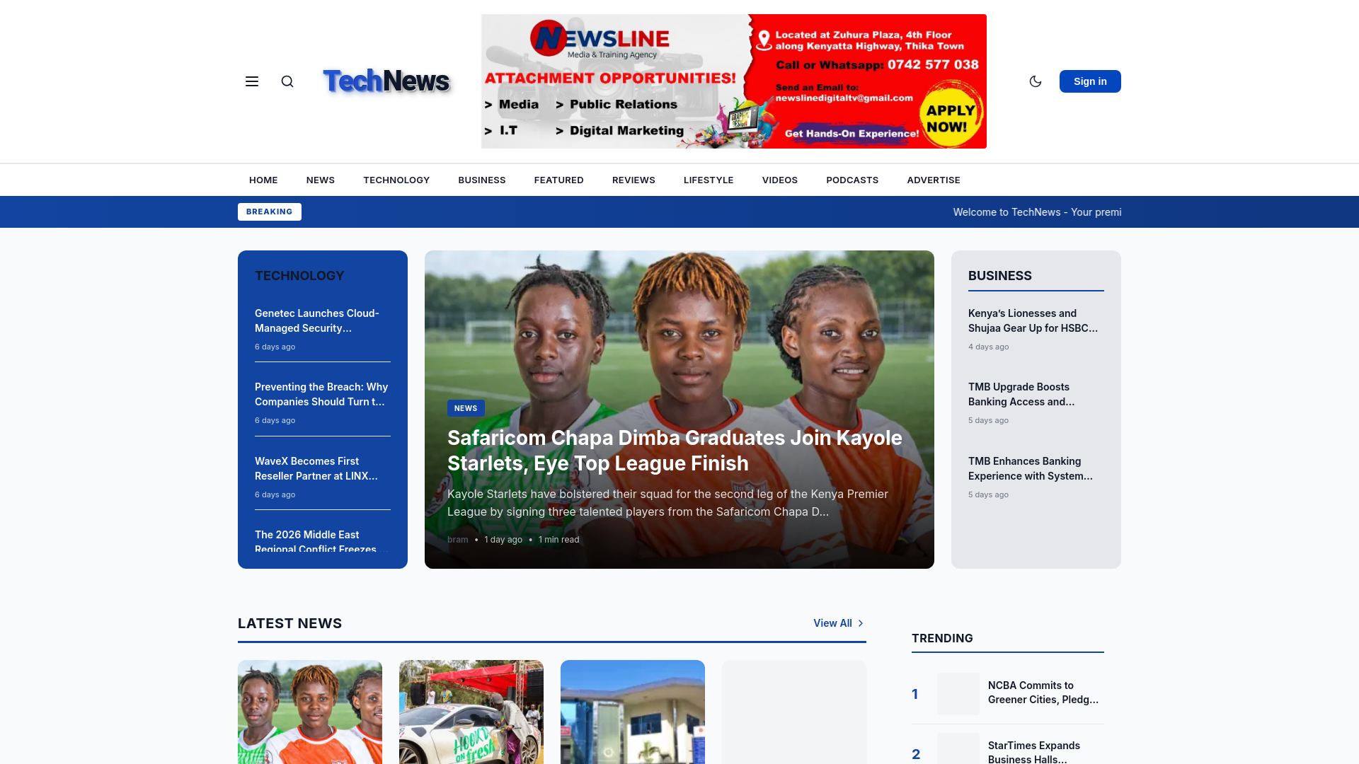 website screenshot of https://technews.co.ke