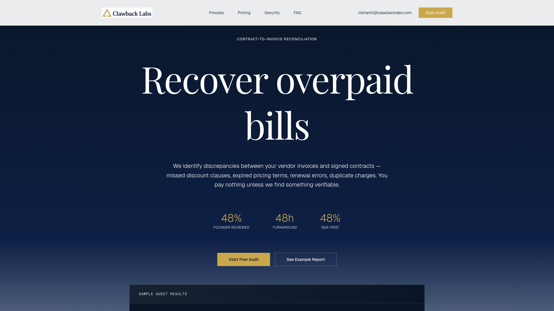 website screenshot of https://clawbacklabs.com/