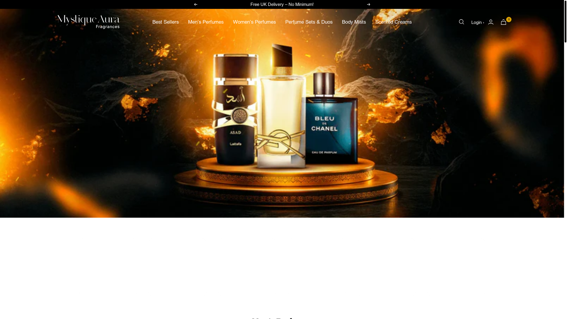website screenshot of https://mystiqueaurafragrances.store/