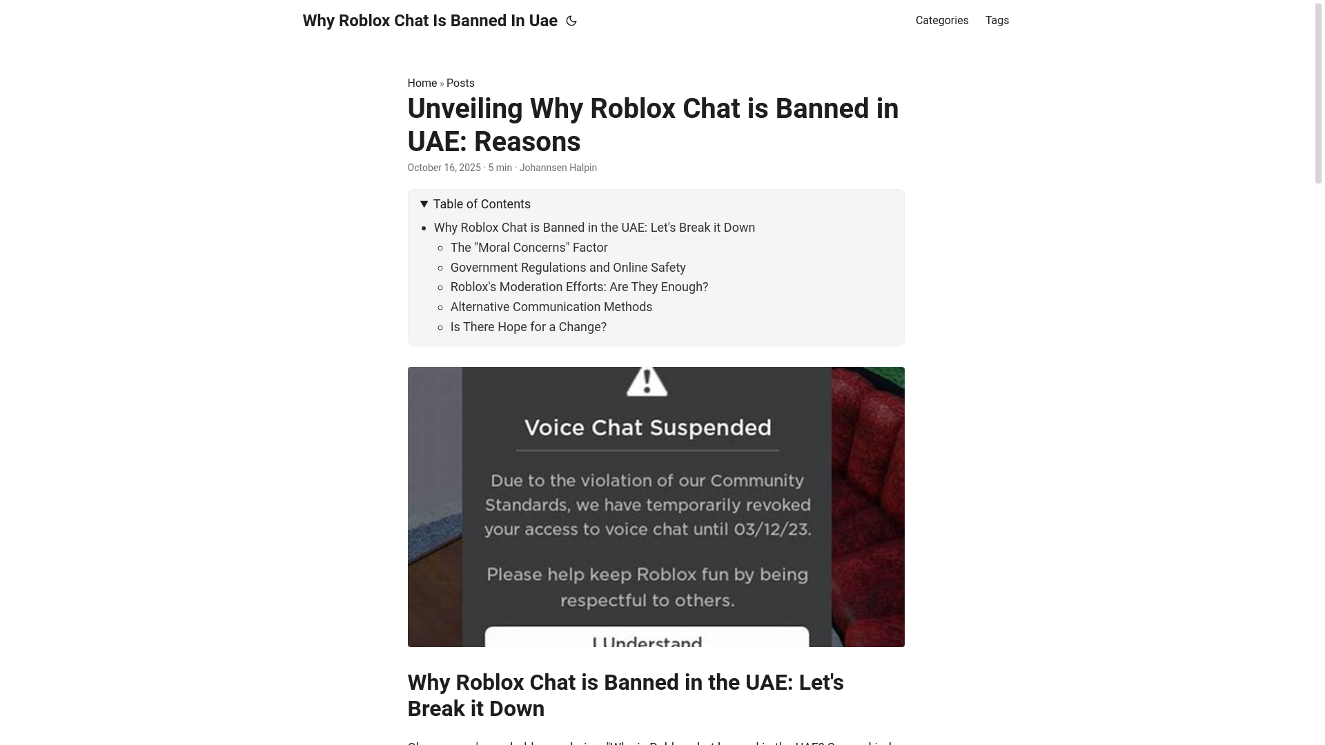website screenshot of https://why-roblox-chat-is-banned-in-uae.pages.dev/